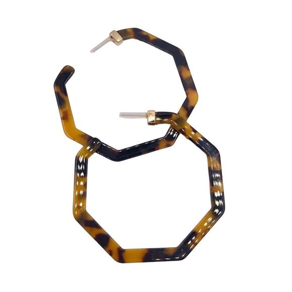 Brown and Black Faux Tortoise shell hoop earrings - Picture 2 of 3